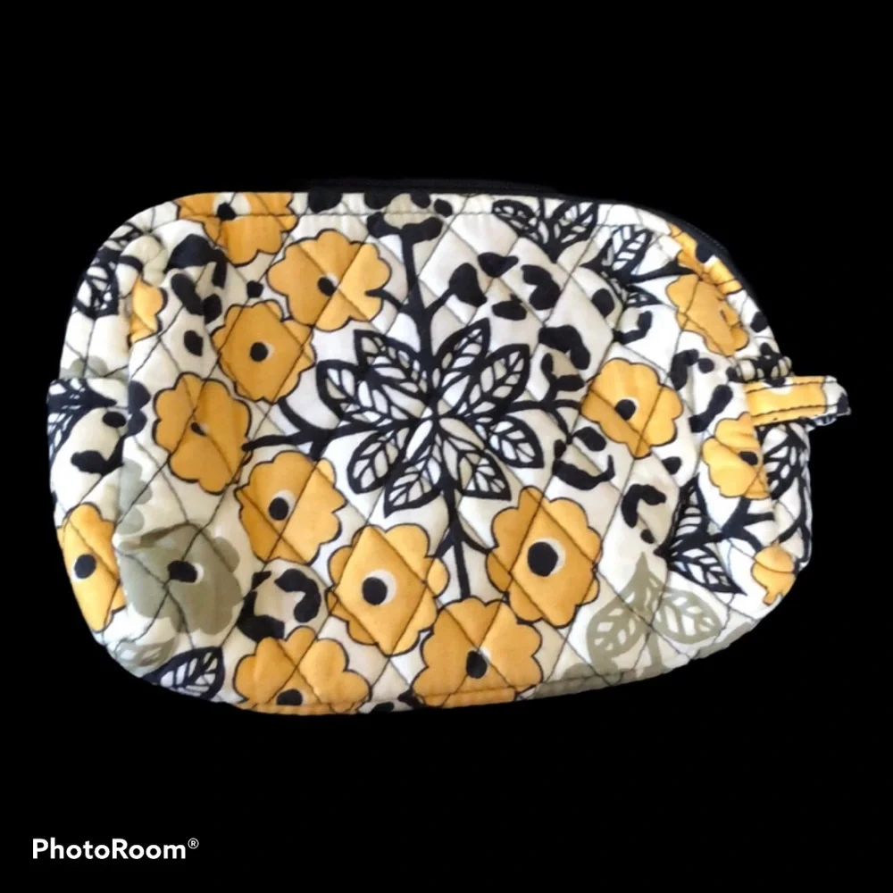 Vera Bradley Vintage Floral Cosmetic Bag Discontinued Print Quilted Yellow Black